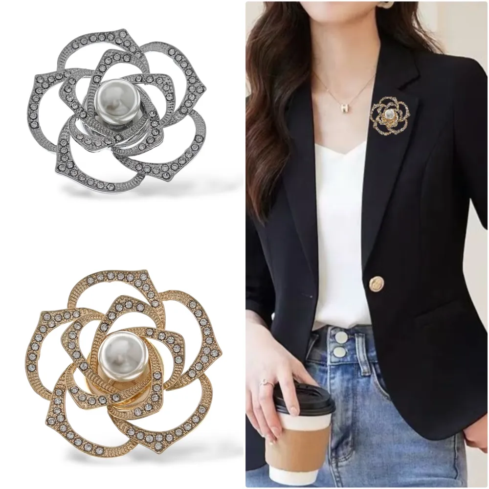 [SPM-312-355K] Rosa -Spilla a Calamita in Metallo e Strass - SPM-312-355K (Argento)