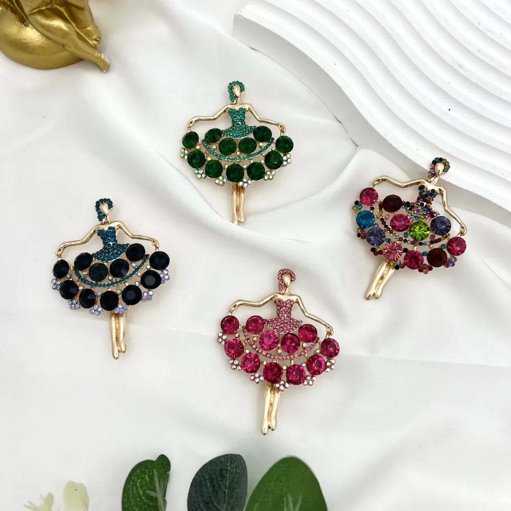 Ballerina-Spilla in Metallo e Strass - SPM-312-370 (Fucsia)