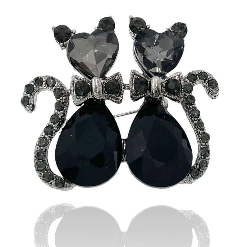 Doppio Gatto - Spilla con Strass - SPM-321-247