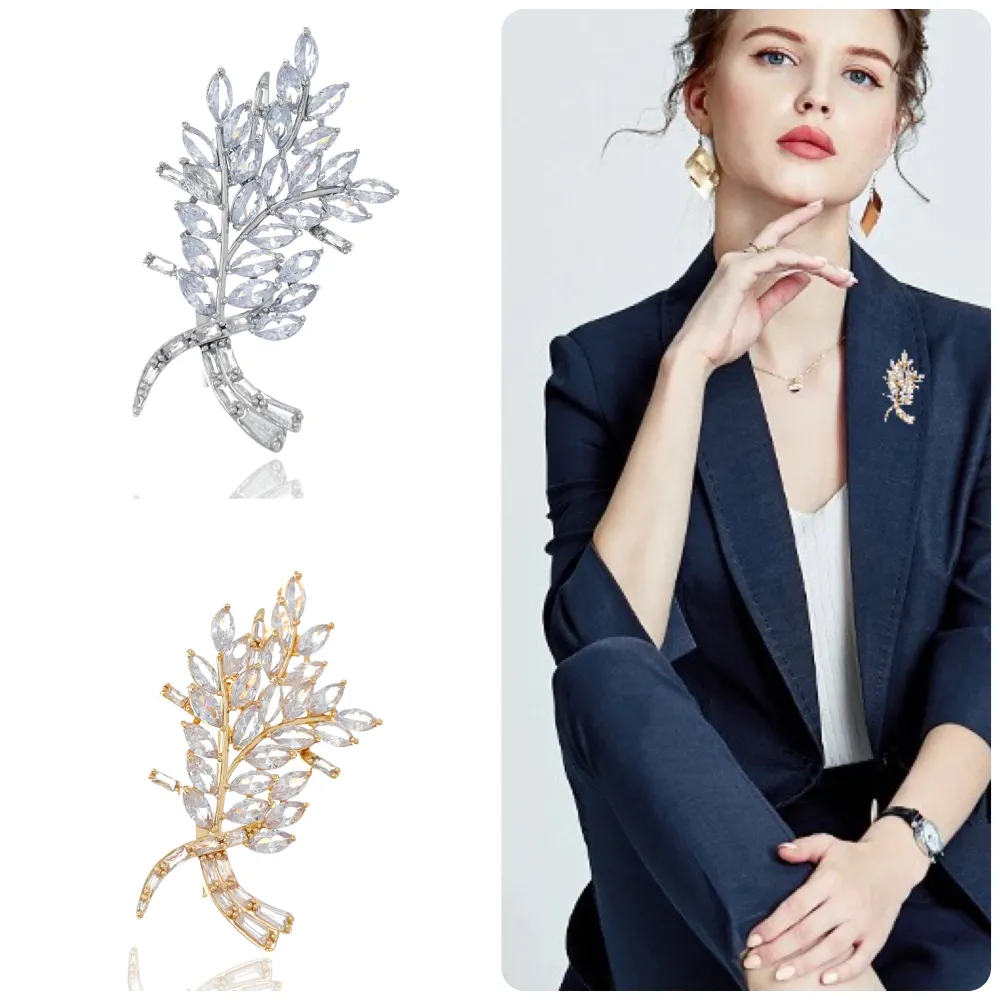 Fantasia Foglia-Spilla con Zirconia - SPM-506-171 (Argento)