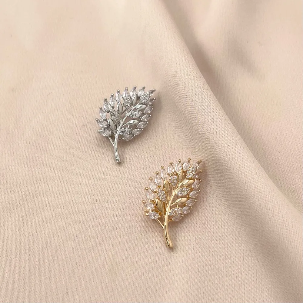 Foglia-Spilla Piccola con Zirconia - SPM-506-189