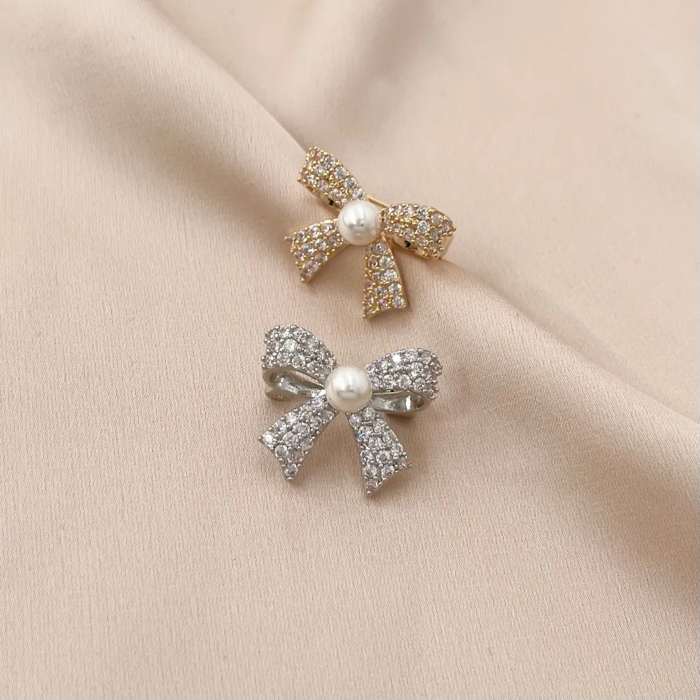 Fiocco con Perla-Spilla Piccola con Zirconia - SPM-506-191 (Argento)