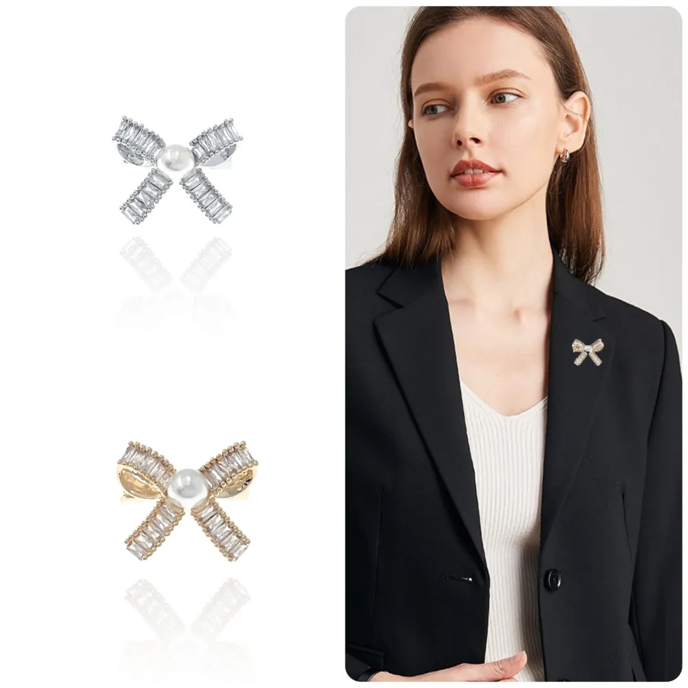 [SPM-506-192] Fiocco con Perla-Spilla Piccola con Zirconia - SPM-506-192 (Argento)