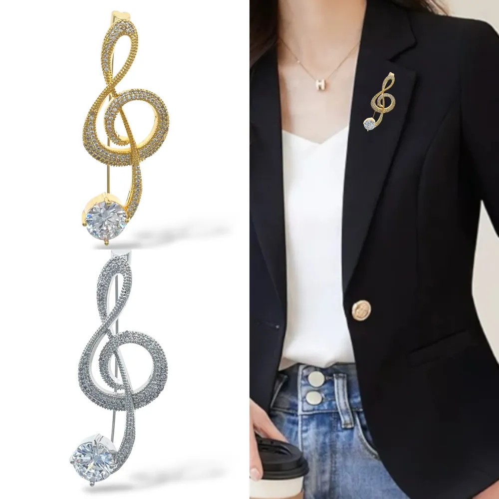 Nota Musicale-Spilla con Zirconia - SPM-506-274 (Argento)