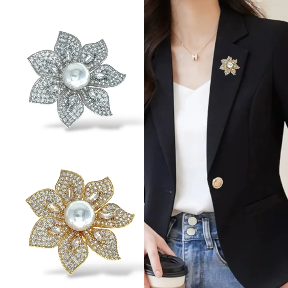 Fiore con Perla-Spilla con Zirconia - SPM-506-293 (Argento)