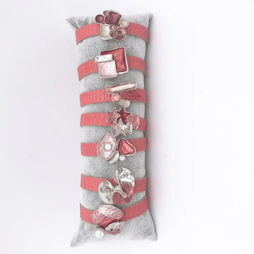 Bracciale smaltato sul cuscino - Smaltato misto + pelle larga - Bracciale sul cuscino