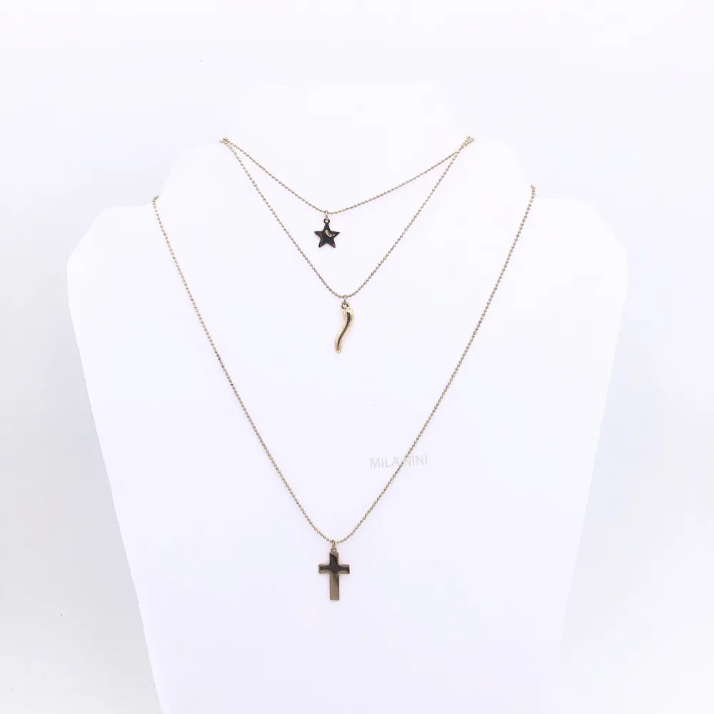 Cornino palline - Stella Corno croce Multifilo  - Collana 4477