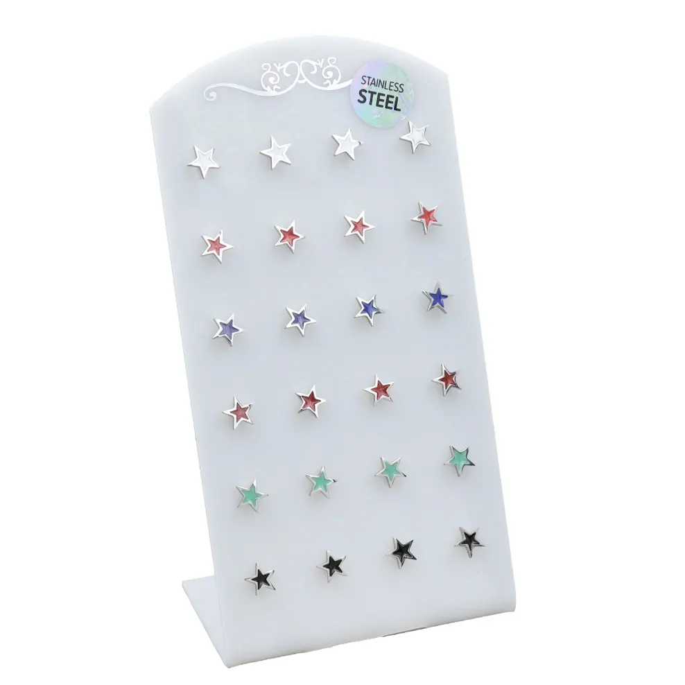 Orecchini  lobo in acciaio (Conf. da 12 paia) - Stellina Smaltato  - Orecchini Acciaio (Conf. da 12 paia)