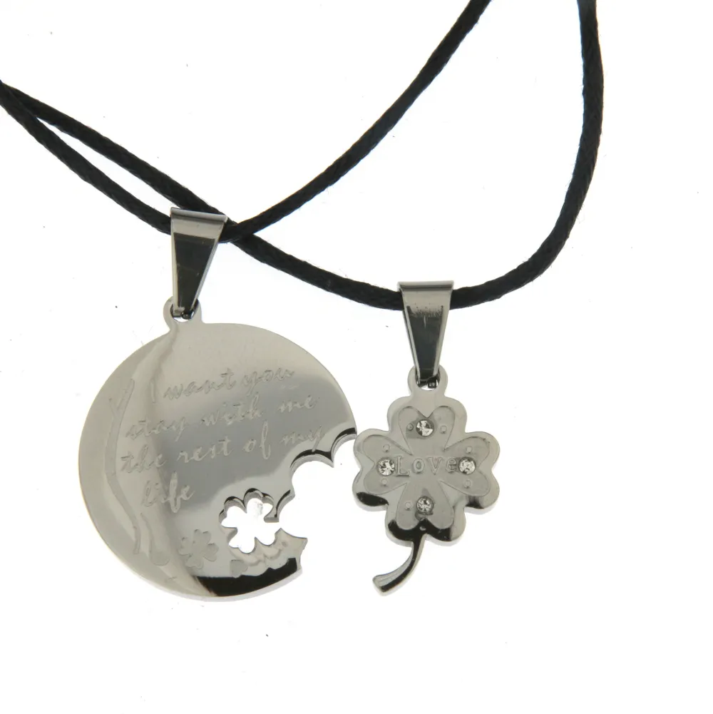 Tondo con Quadrifoglio - Collana Doppia Acciaio - Tondo con Quadrifoglio - Collana Doppia Acciaio